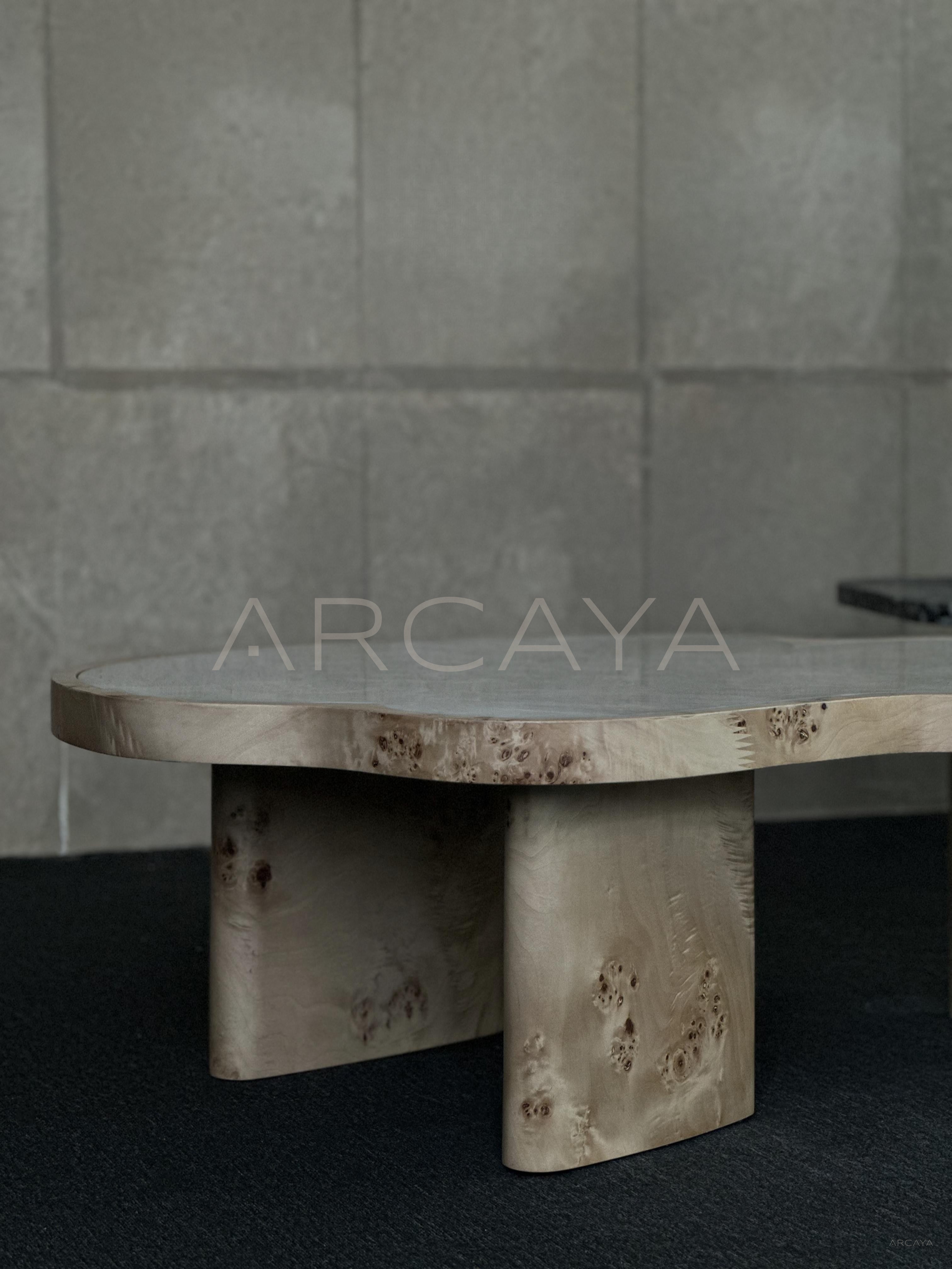 White Jade Marble Wood Base Coffee Table - scene