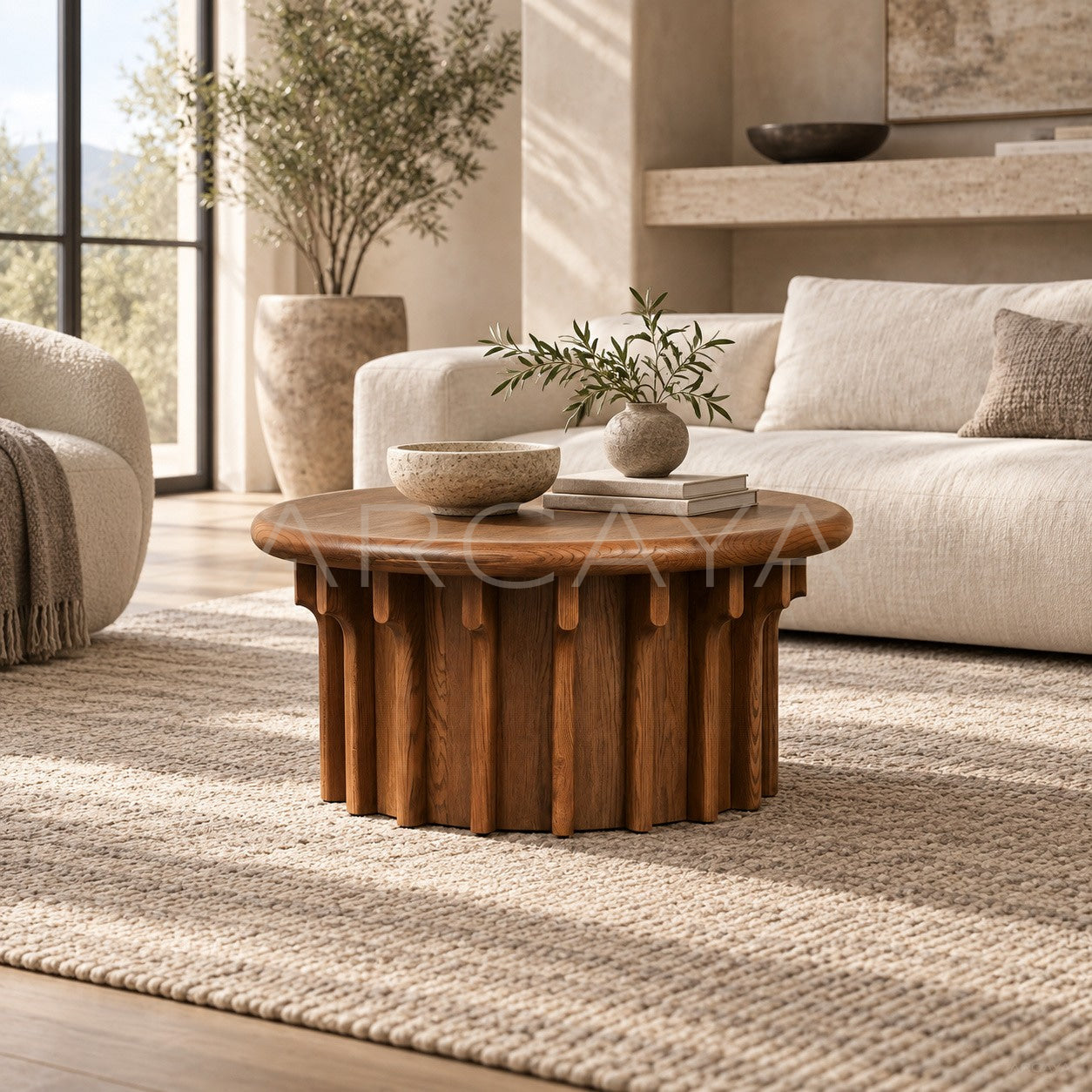 Oak Vertical Ridge Round Coffee Table