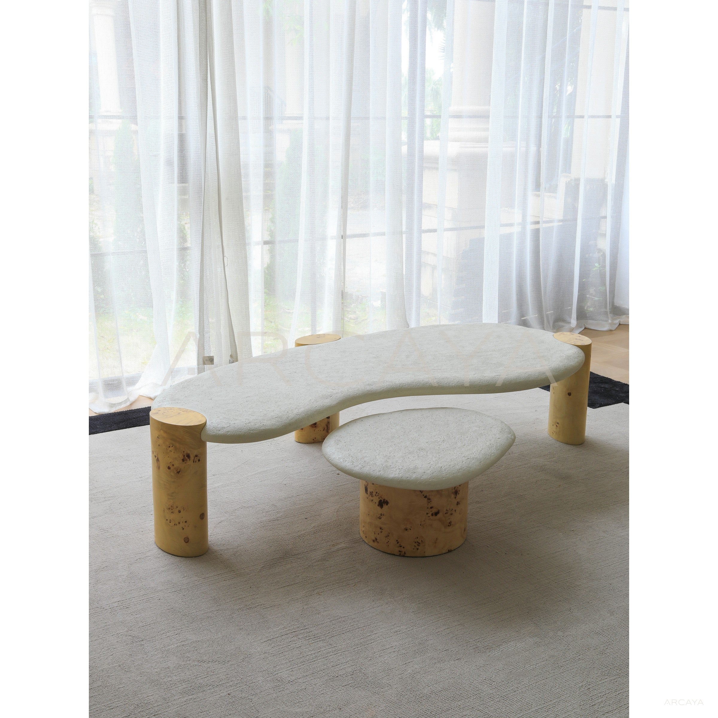 Organic Shape Stone Top Coffee Table - scene