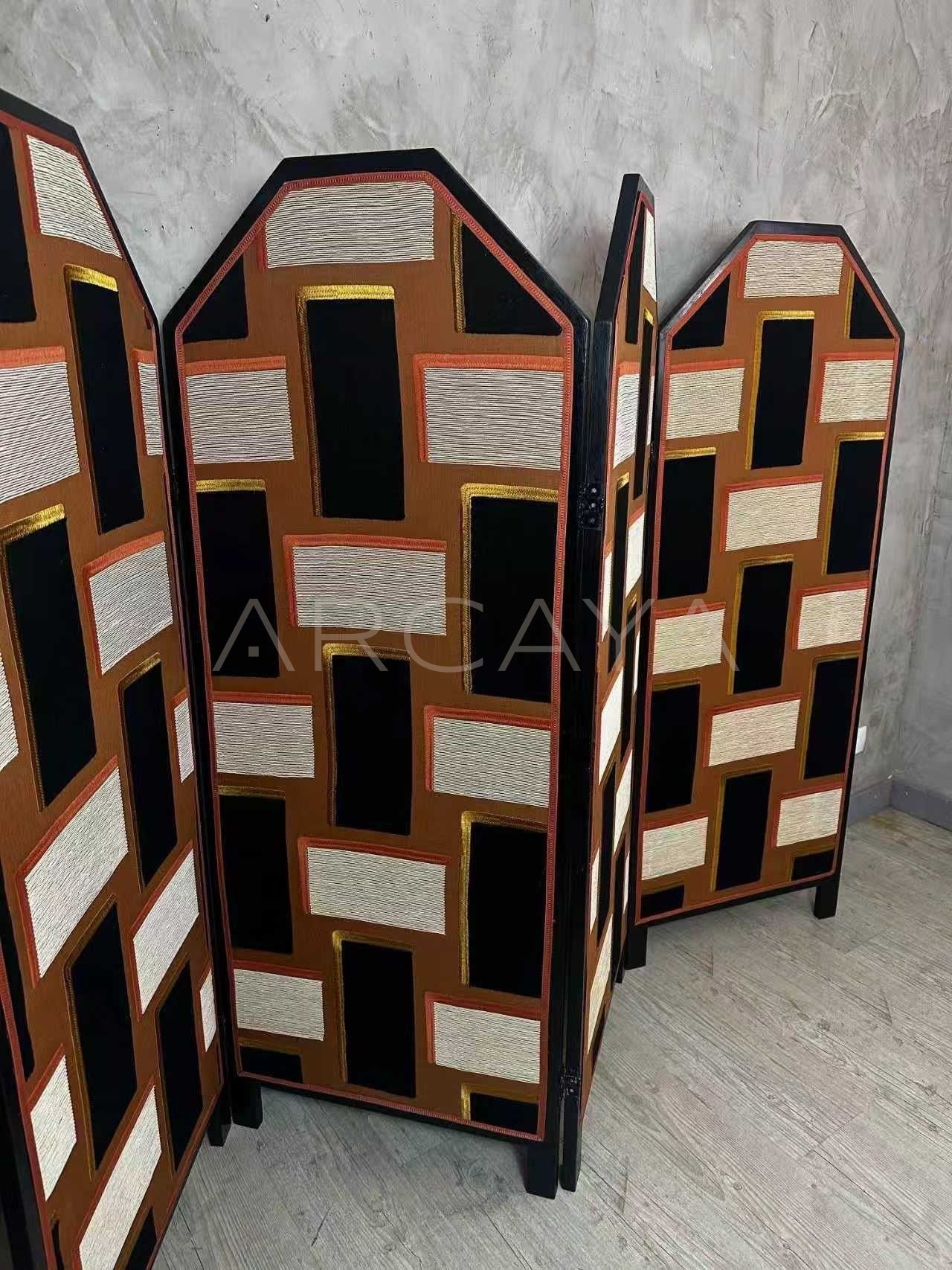 Mid Century Geometric Collage Folding Screen - scene