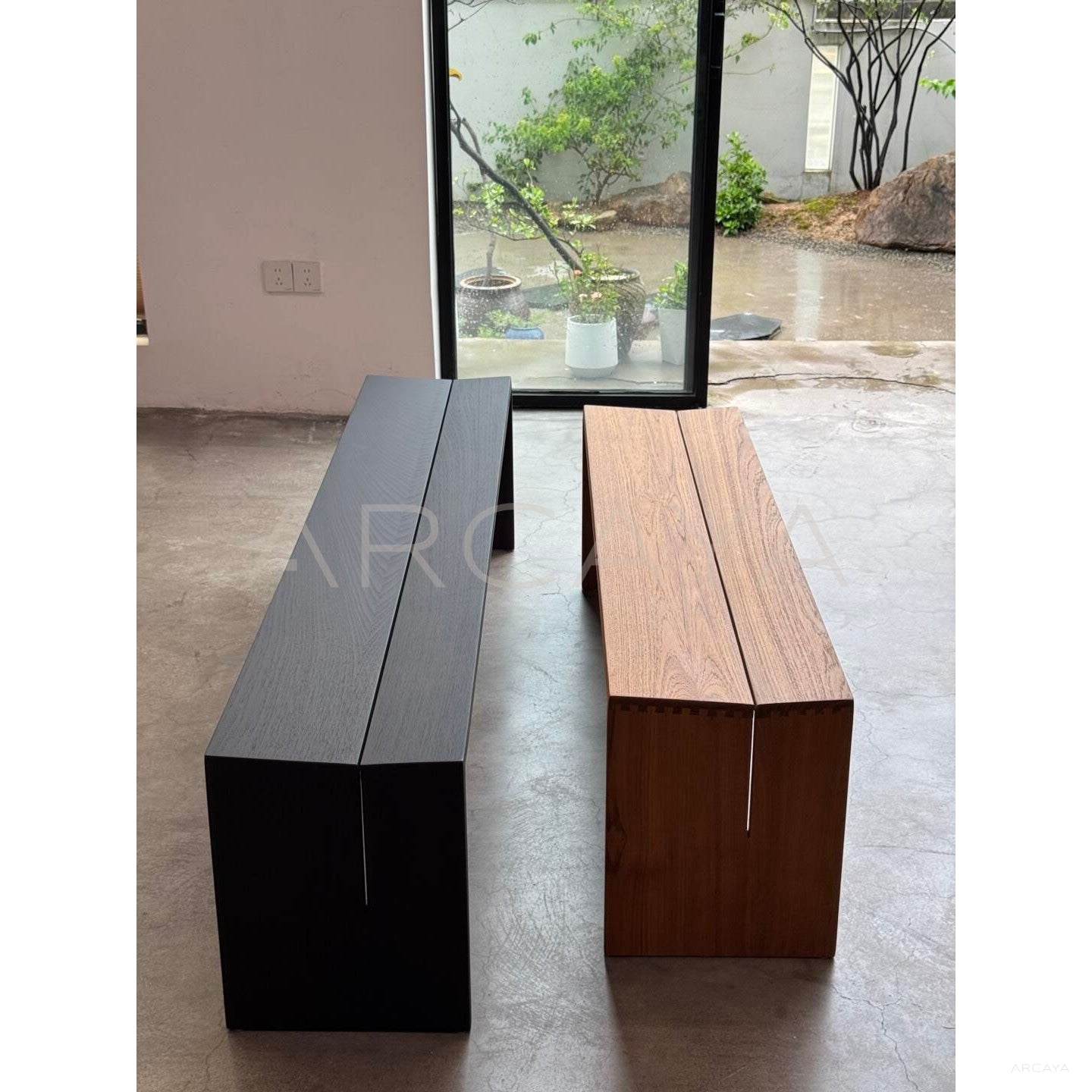 Burmese Teak Two Tone Bench - scene