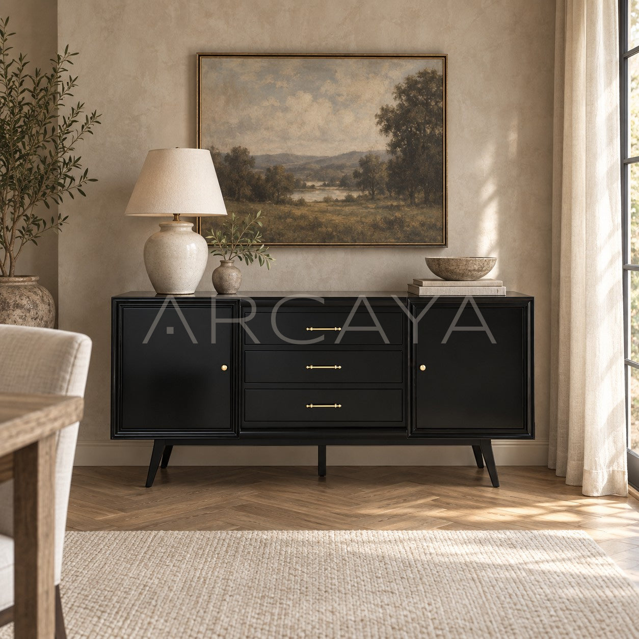 Vintage Minimalist Black Gloss Sideboard