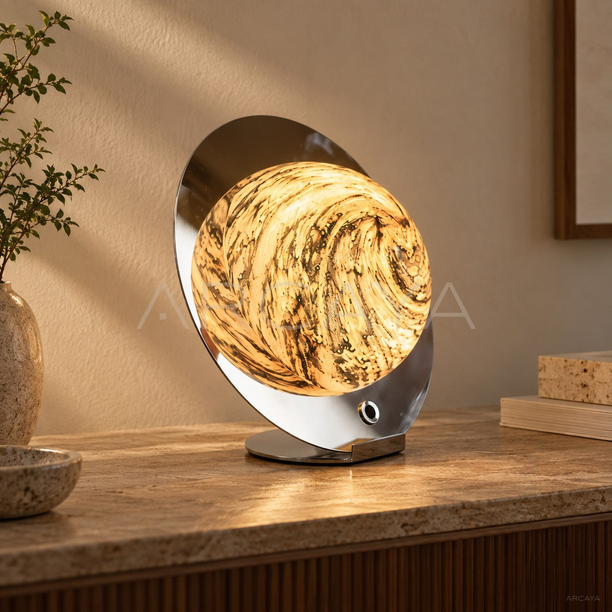 Stone Half Moon Disc Low Table Lamp 96175