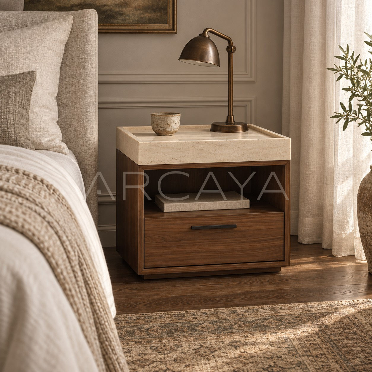 Walnut Veneer Nightstand - scene