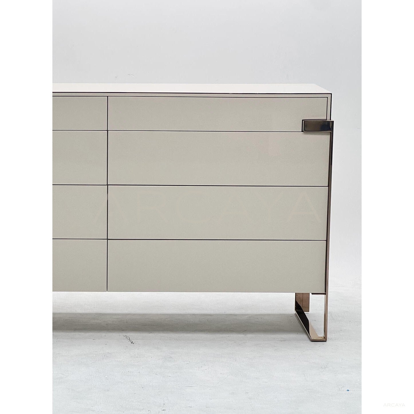 Cream White Eight Drawer Rose Gold Chest - scene