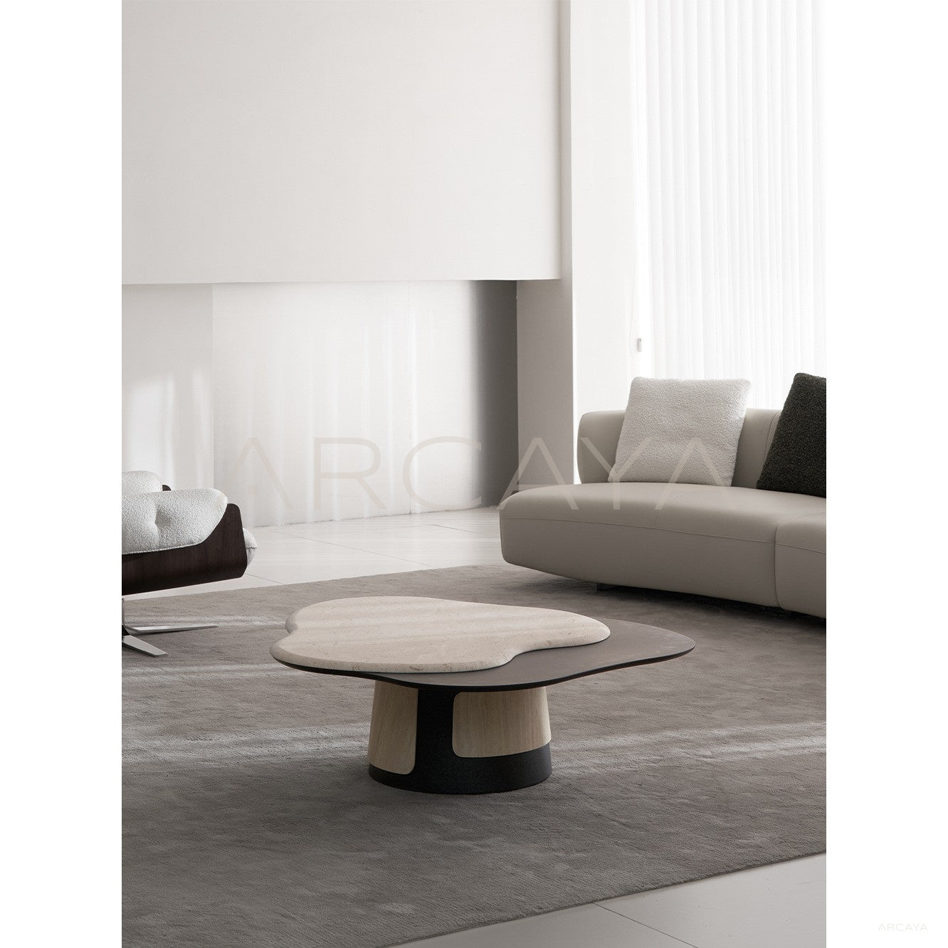 Italian Irregular Cloud Travertine Coffee Table - scene