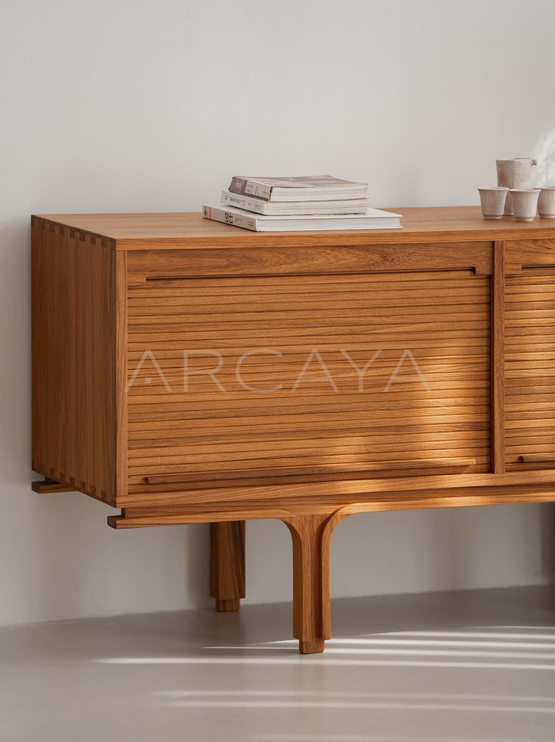 Burmese Teak Mid Century Tambour Cabinet - detail