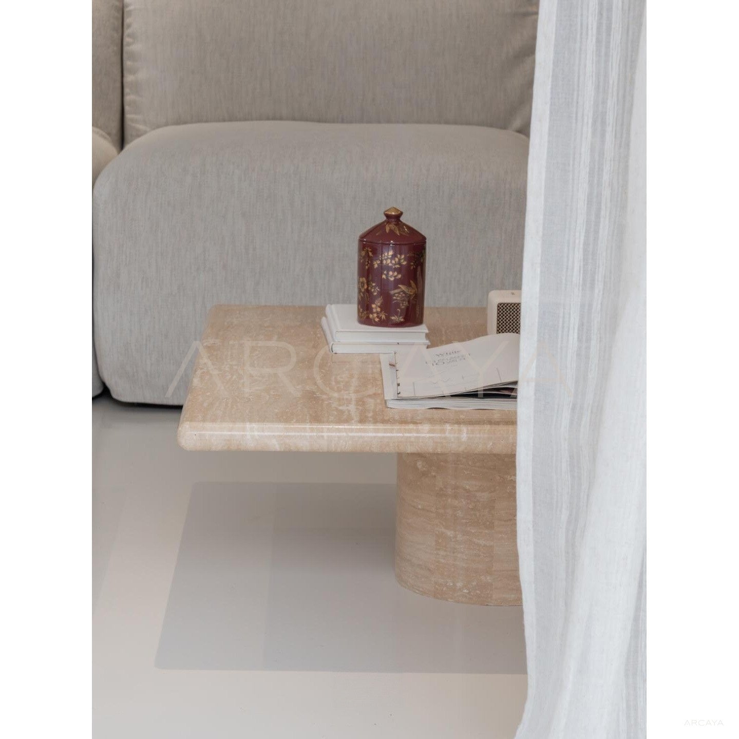 Yuexin Travertine Coffee Table - scene