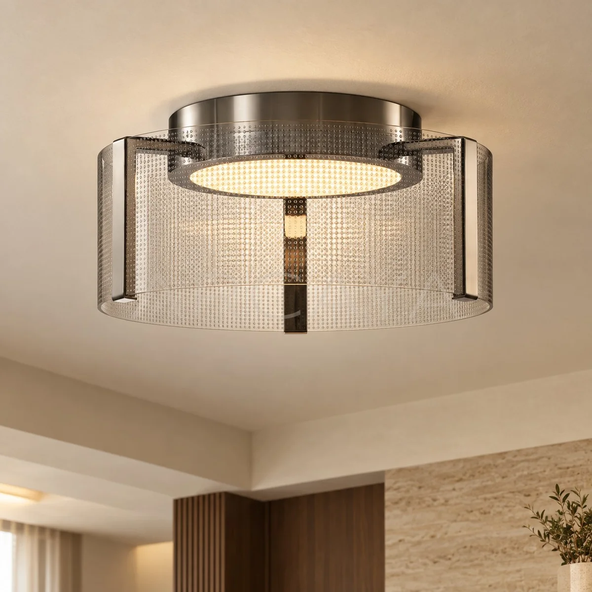 Black Top Ribbed Glass Ceiling Light 23032