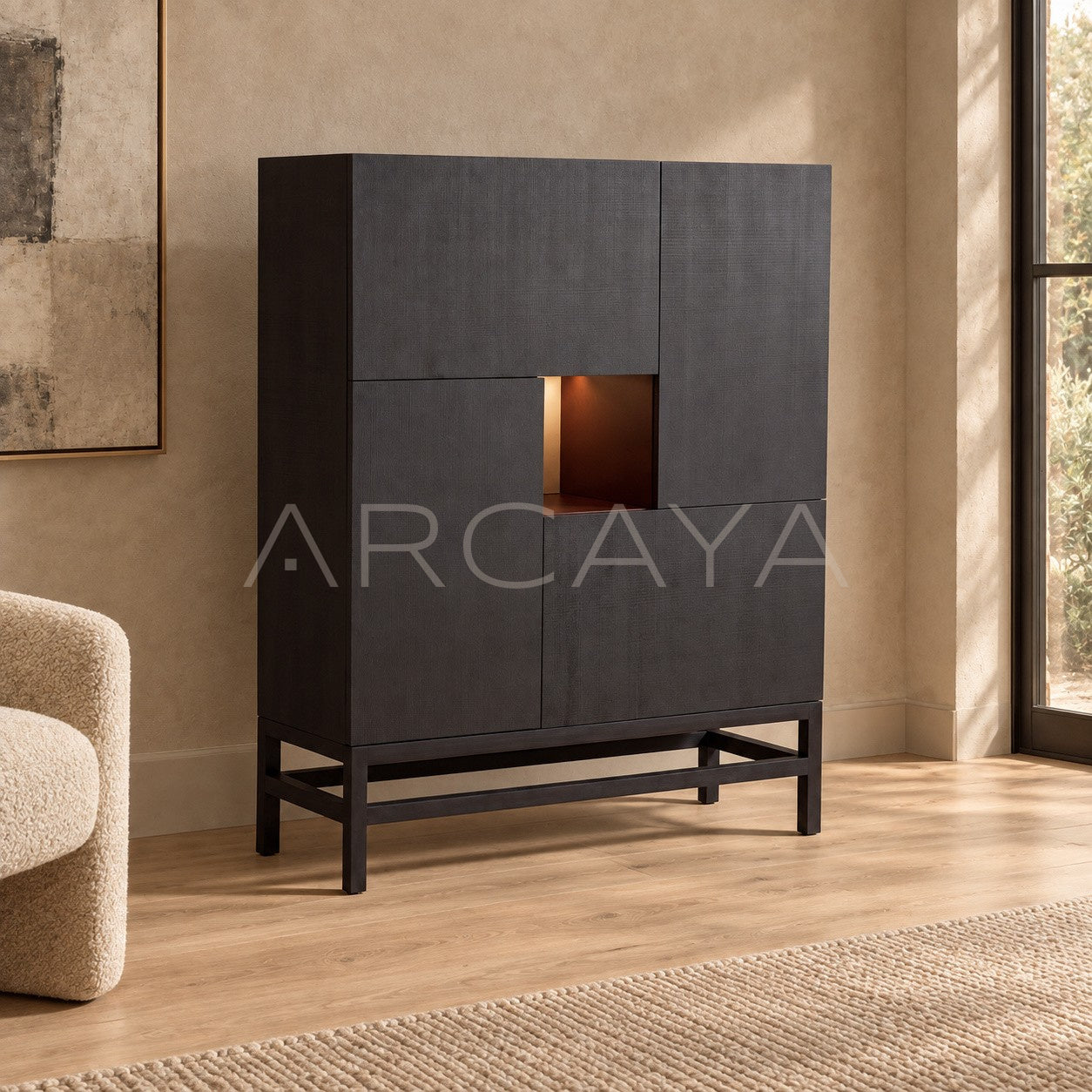 New Chinese Black Solid Wood Multi Compartment Tall Cabinet