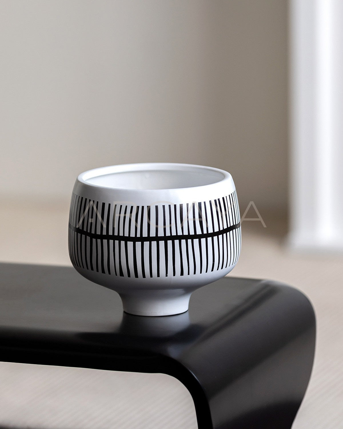 Hand Painted Black White Stripe Ceramic Vase - scene