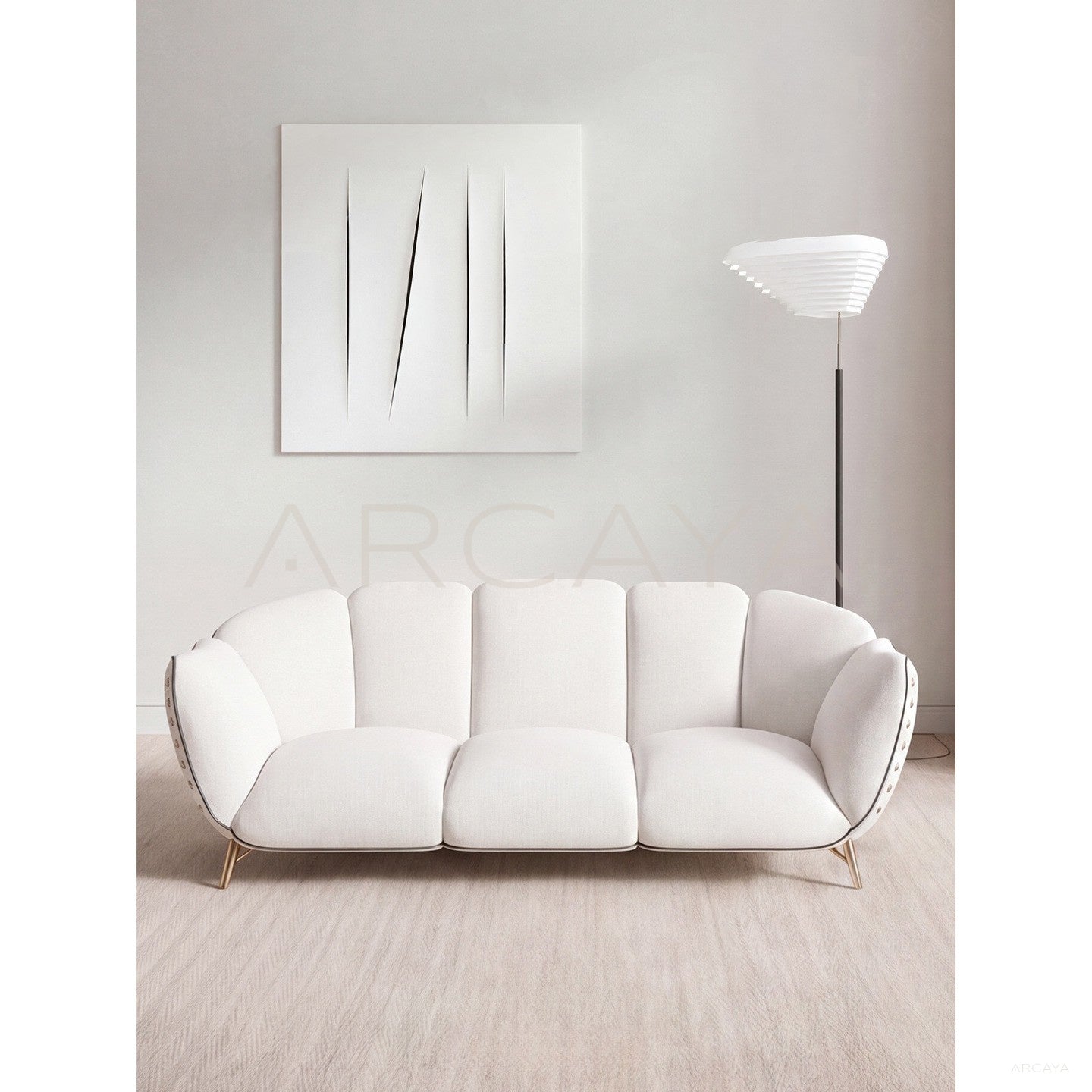 French Riveted Fabric Sofa