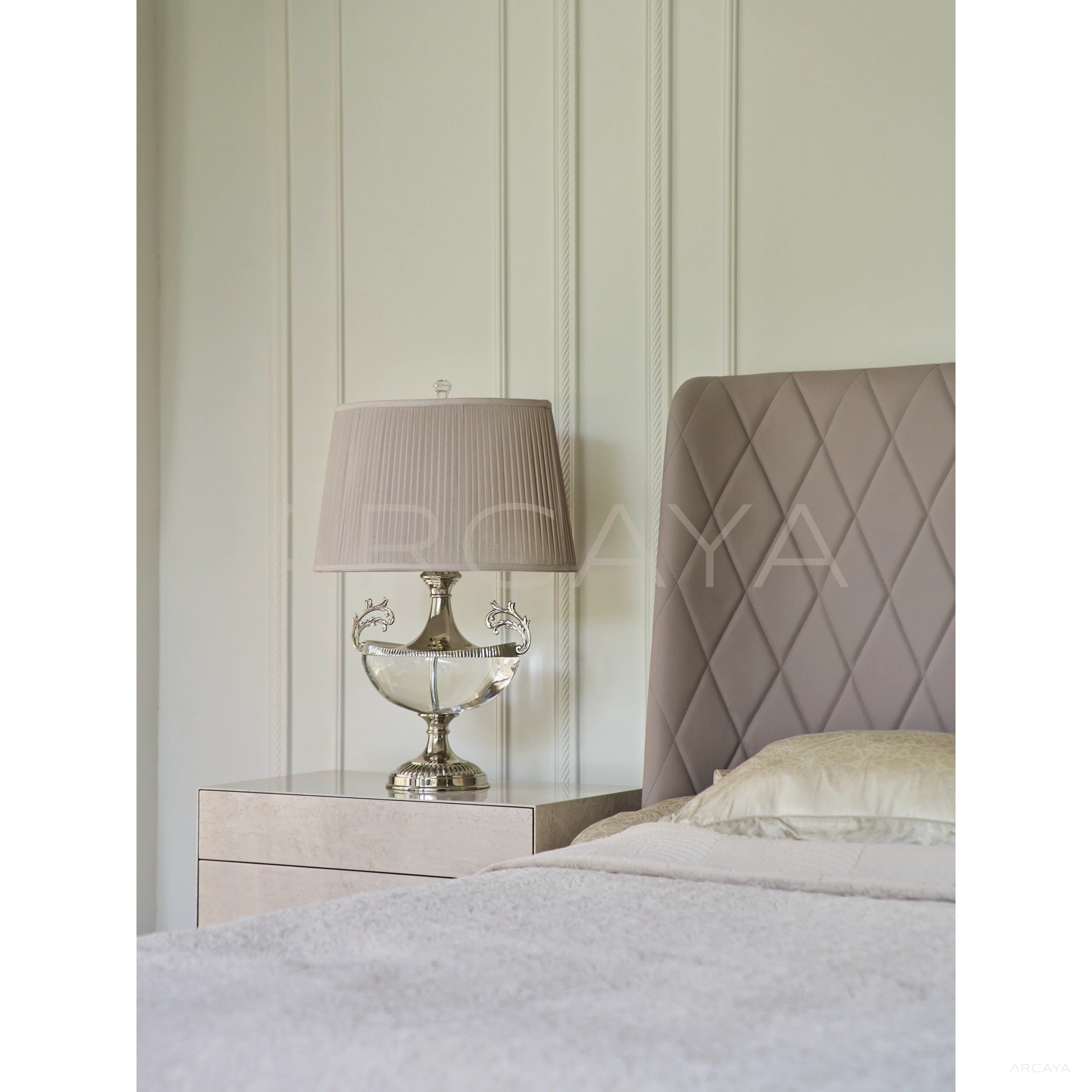 Modern Vintage Leather Bed And Nightstand - scene