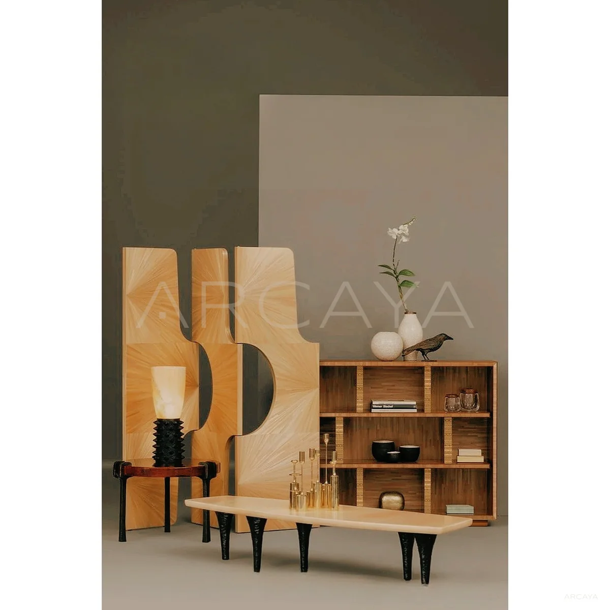 Straw Inlay Art Folding Screen