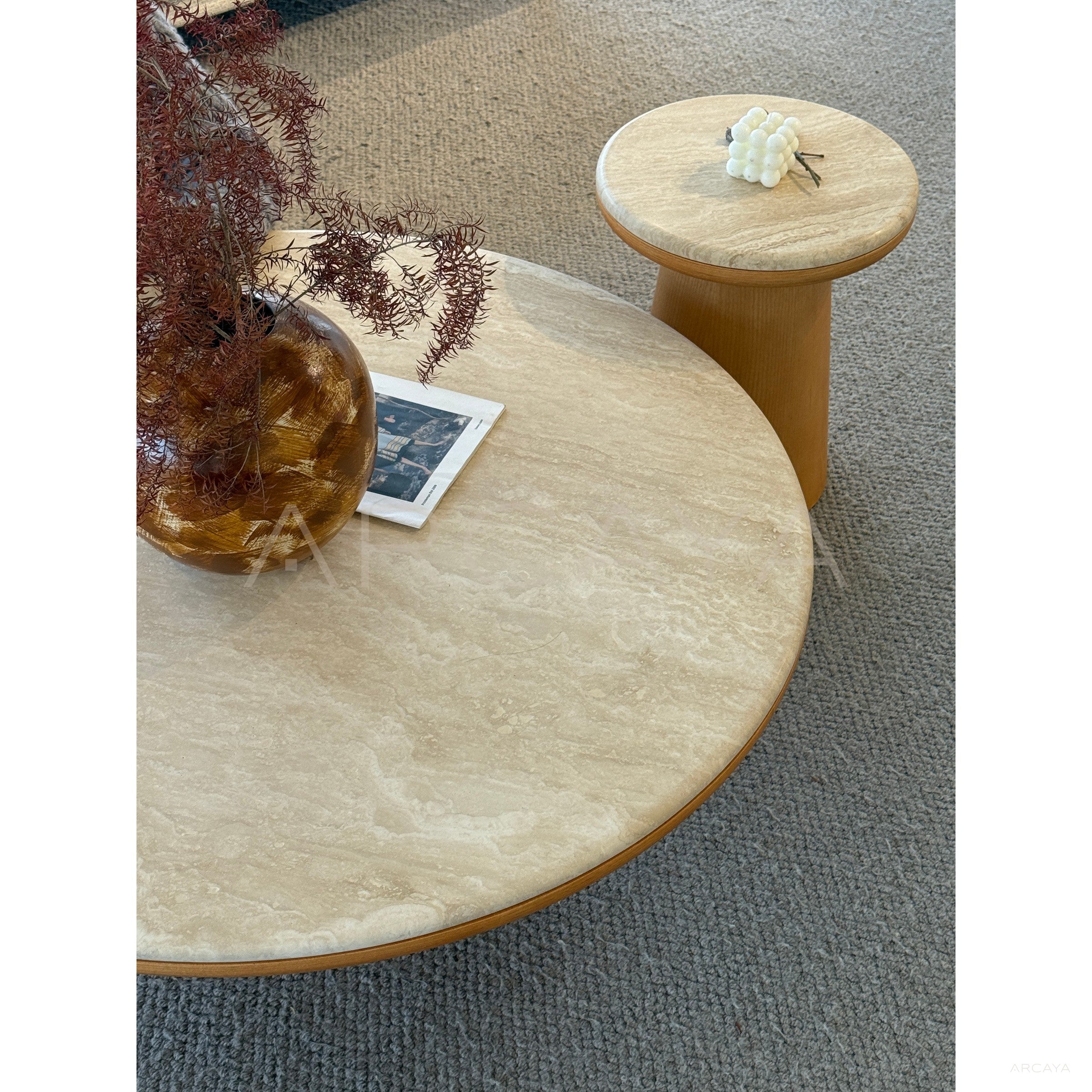 Natural Travertine Coffee Table Living Room - scene
