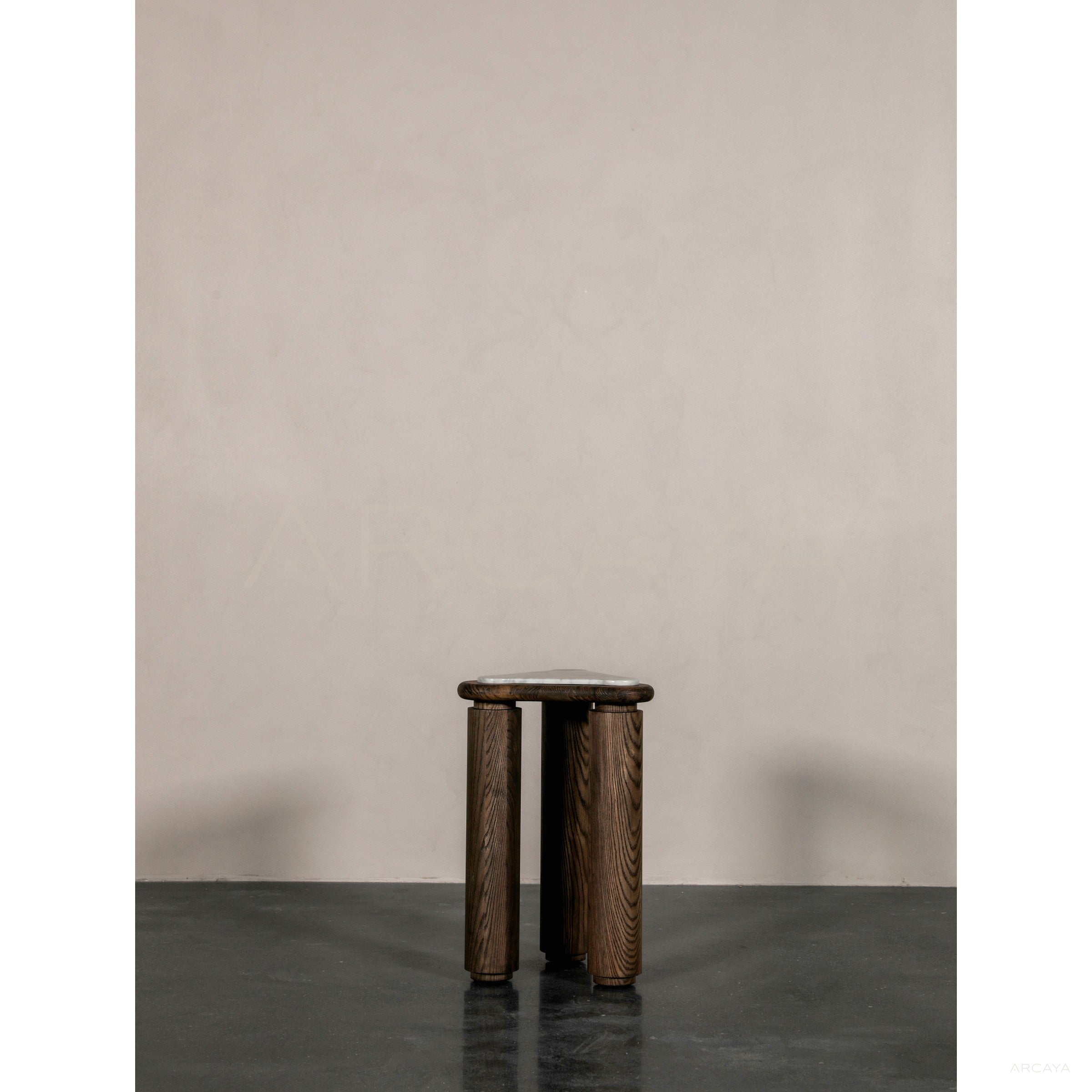 Triangular Solid Wood Marble Side Table - scene