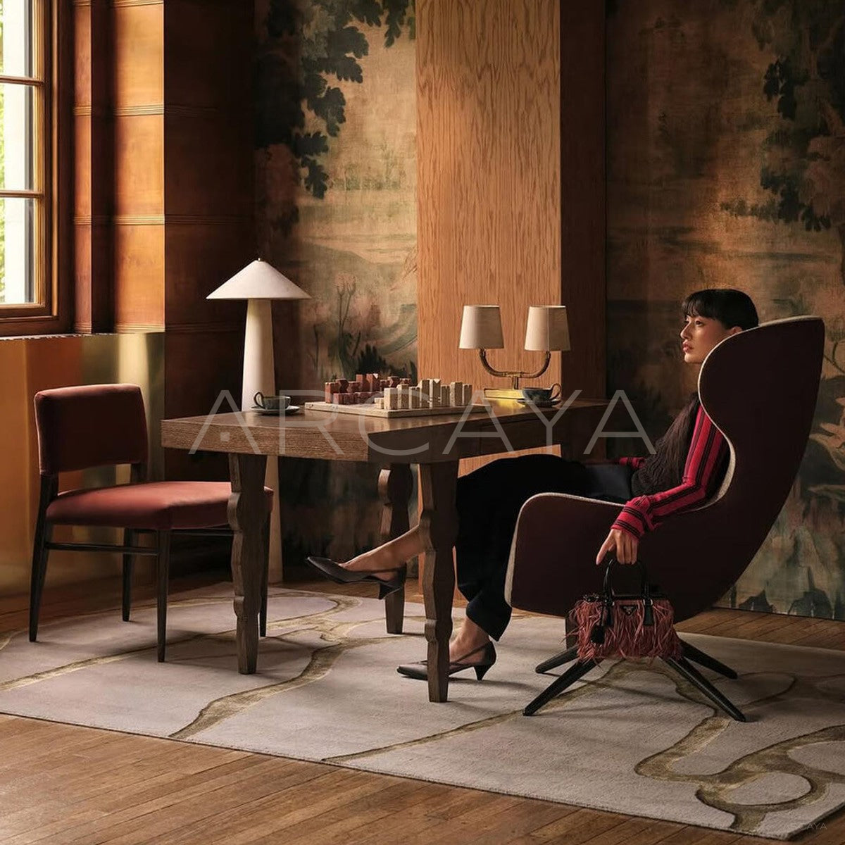 Mid Century Dark Textured Rug - scene