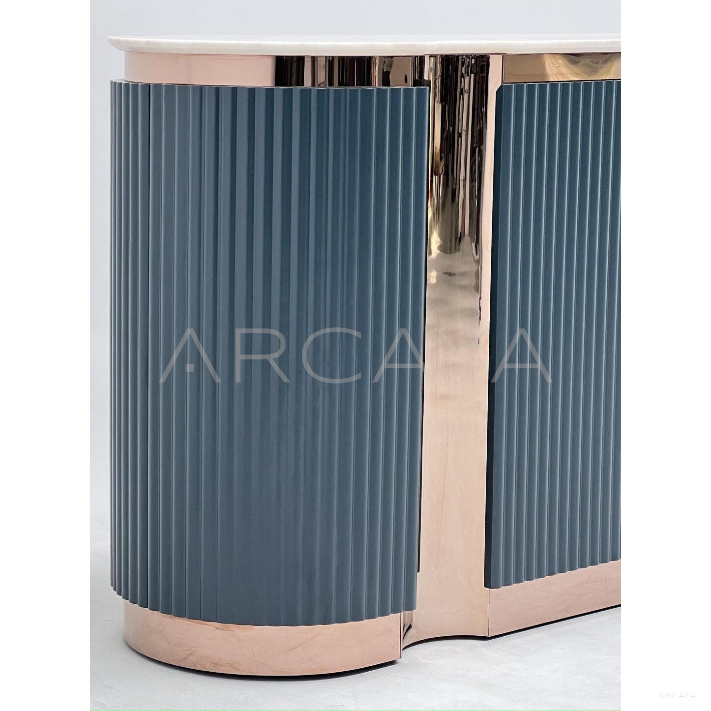 Ink Blue Vertical Lacquer Sideboard Rose Gold - scene