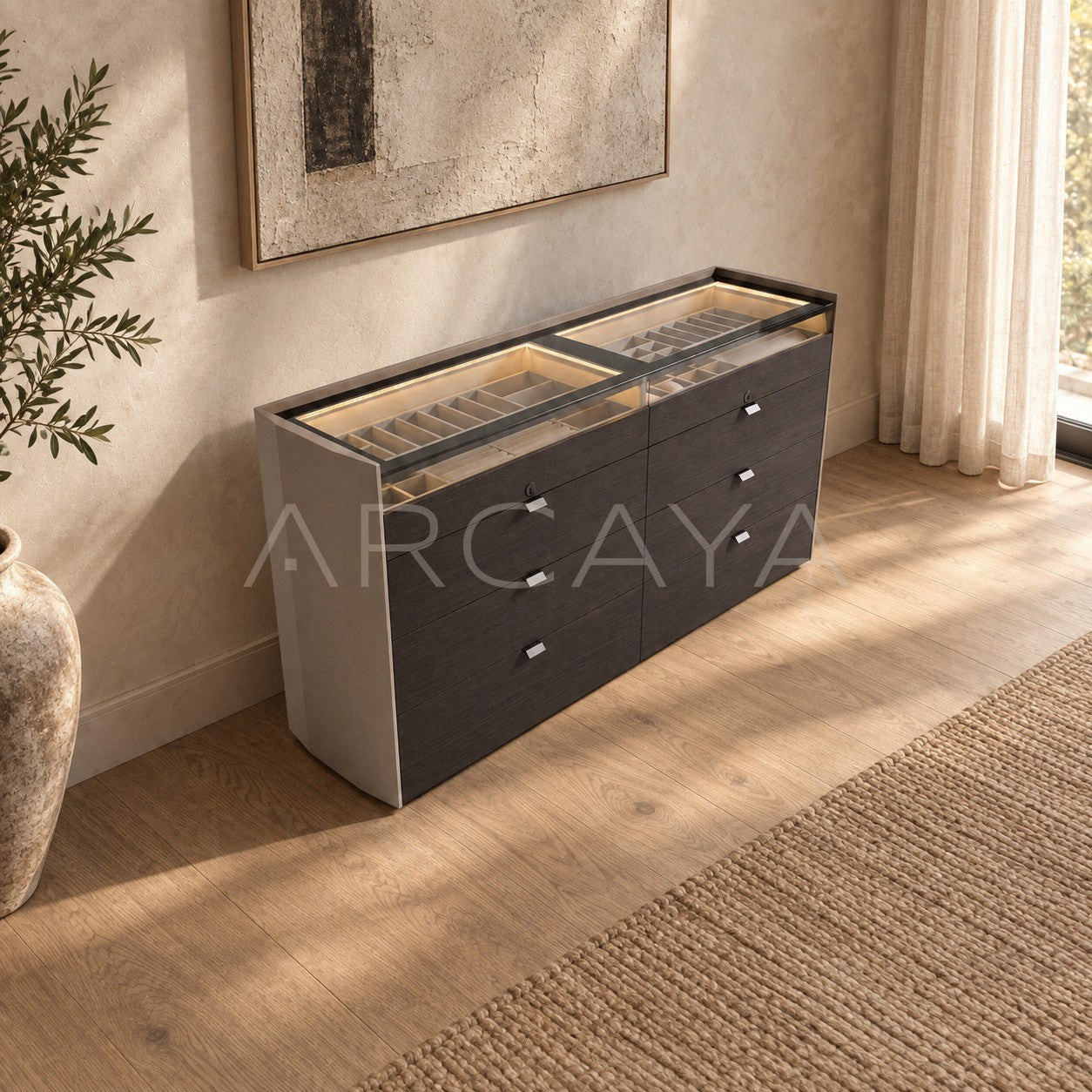 Eight Drawer Lighted Jewelry Cabinet