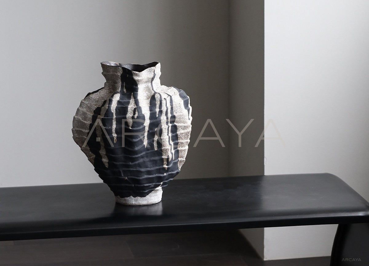 Vintage Stoneware Pleated Vase - scene