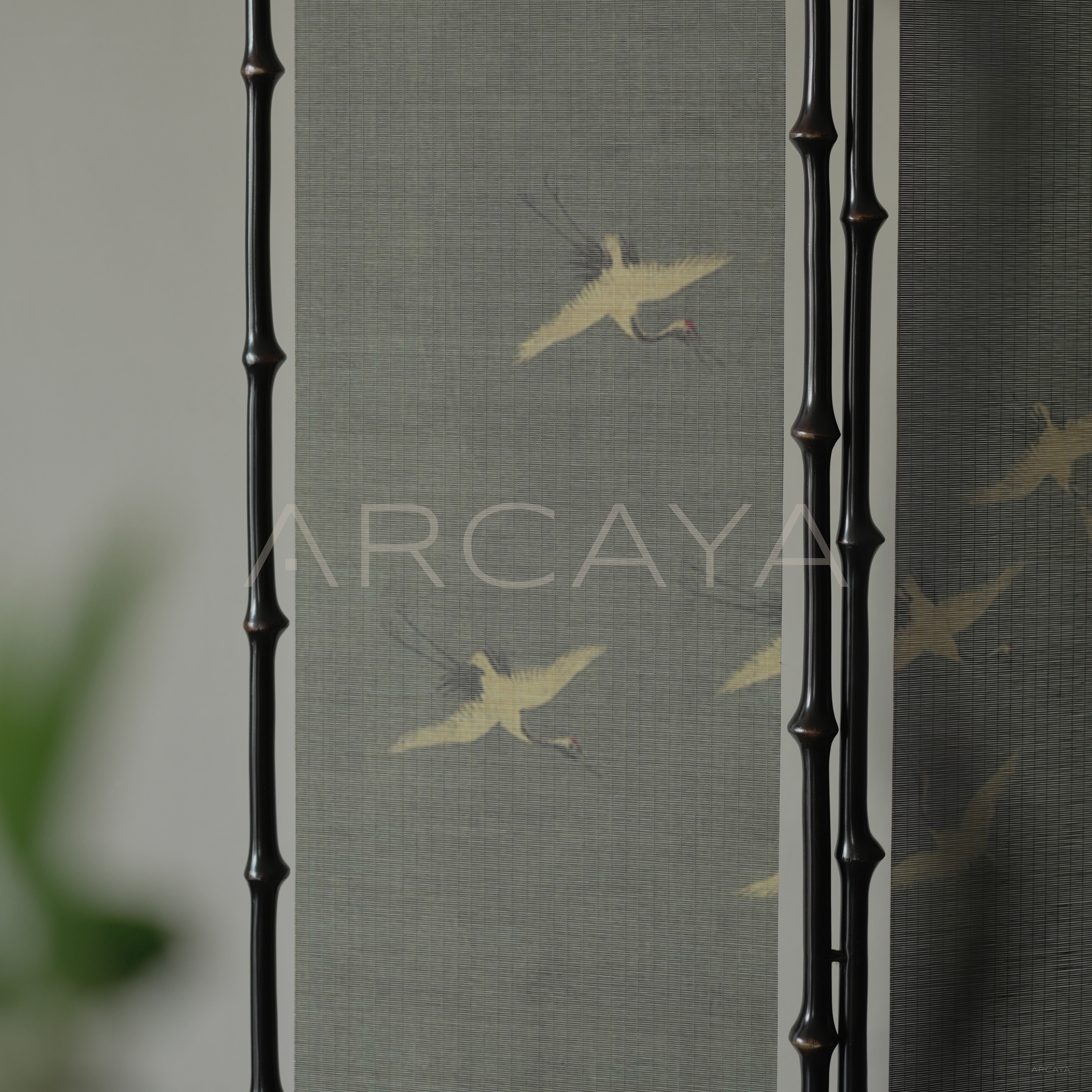 Flying Crane Landscape Four Panel Screen - scene