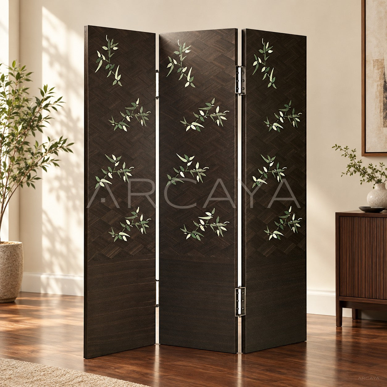 Fine Wood Inlay Folding Screen