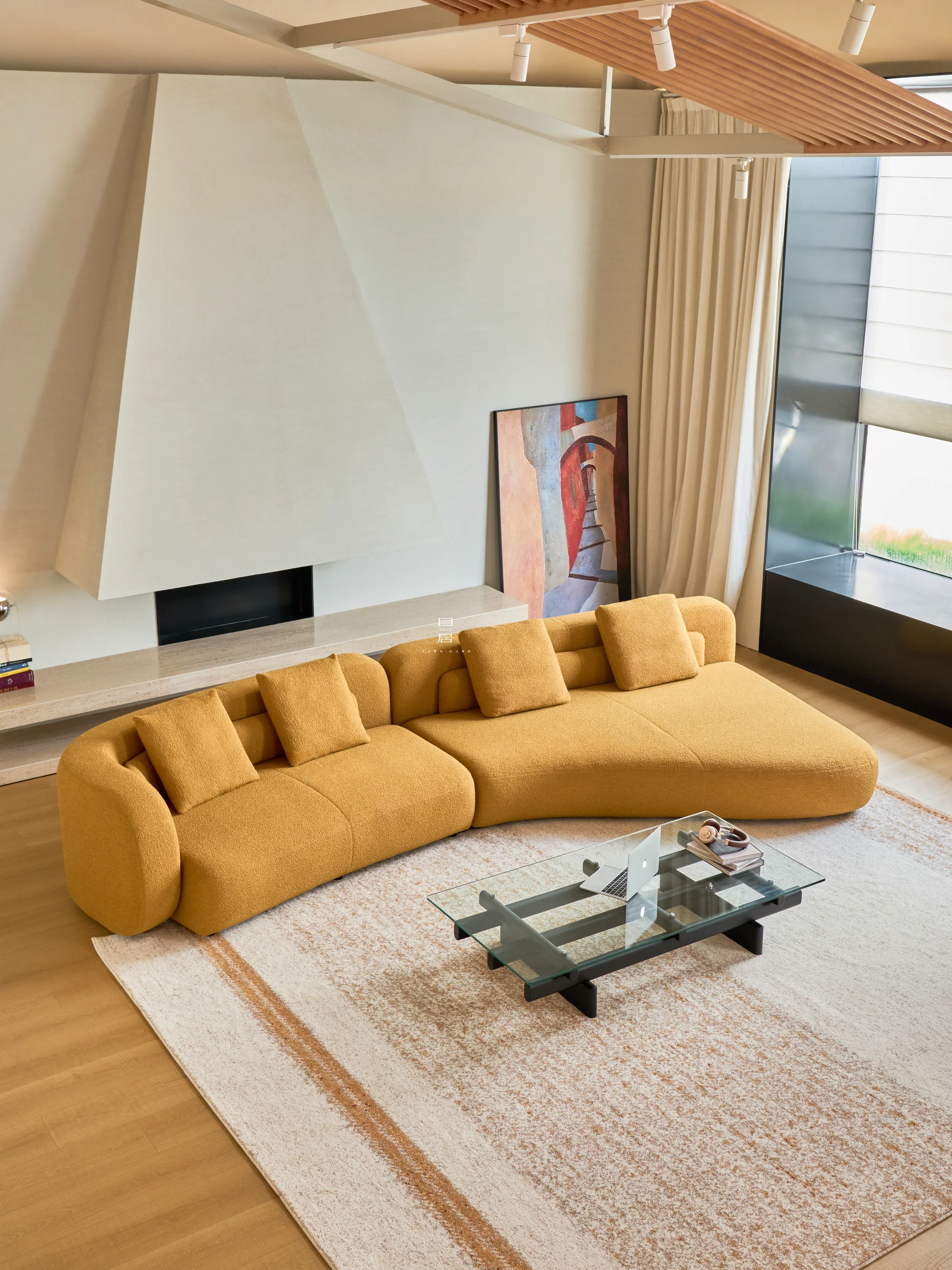 Olive Mist Sofa in a finished interior.