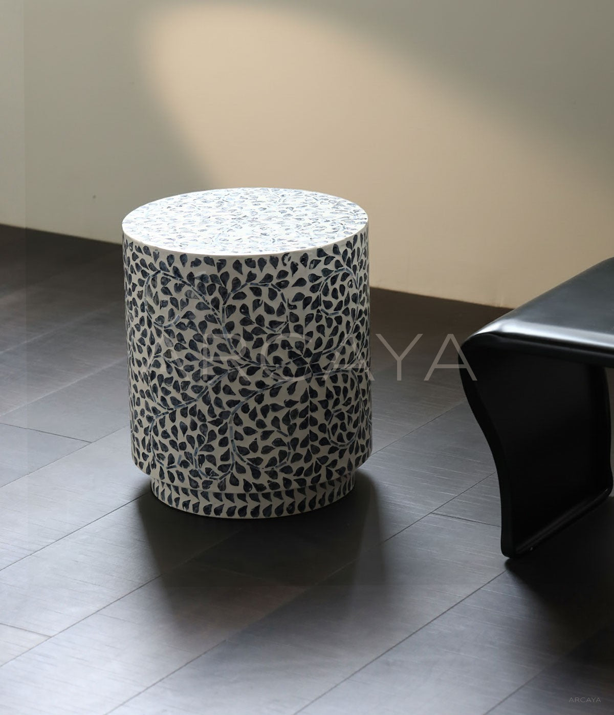 Shell Inlay Round Side Table Stool - scene