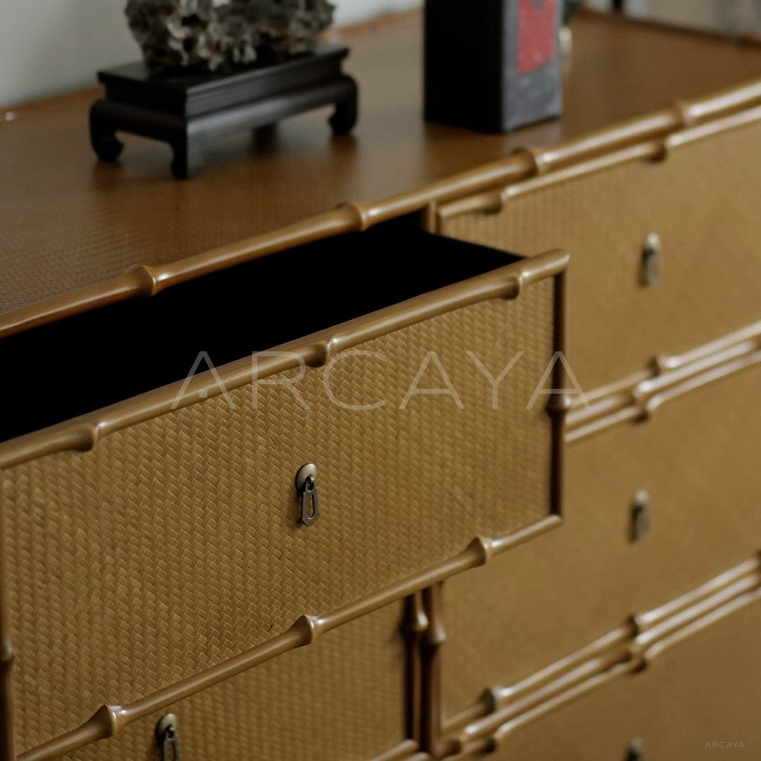 Bamboo Woven Six Drawer Chest - detail