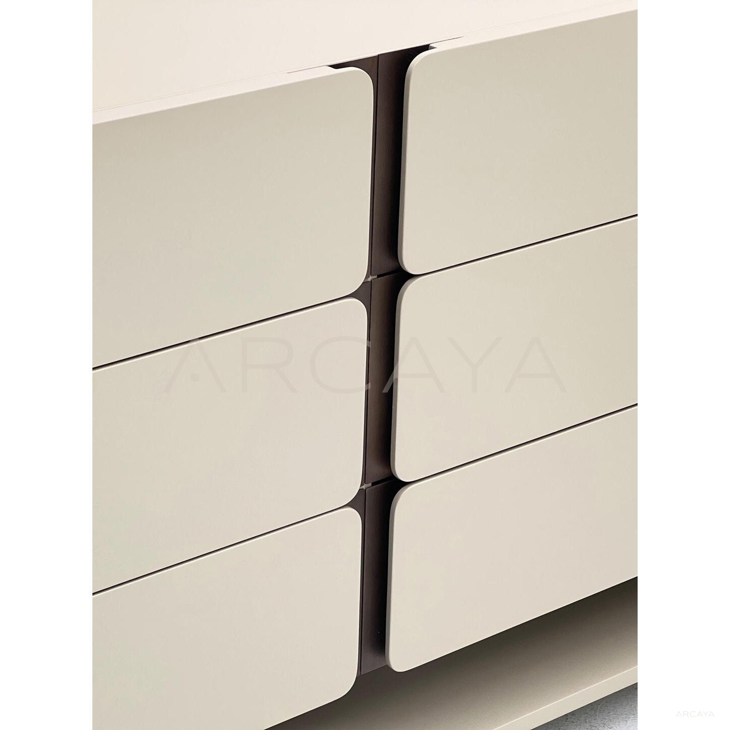 Cream Handleless Six Drawer Open Chest - scene