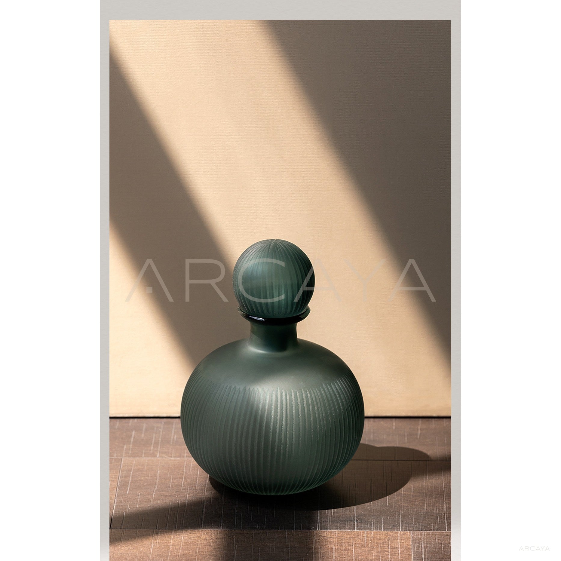 Vintage Mist Blue Ribbed Frosted Glass Vase - scene