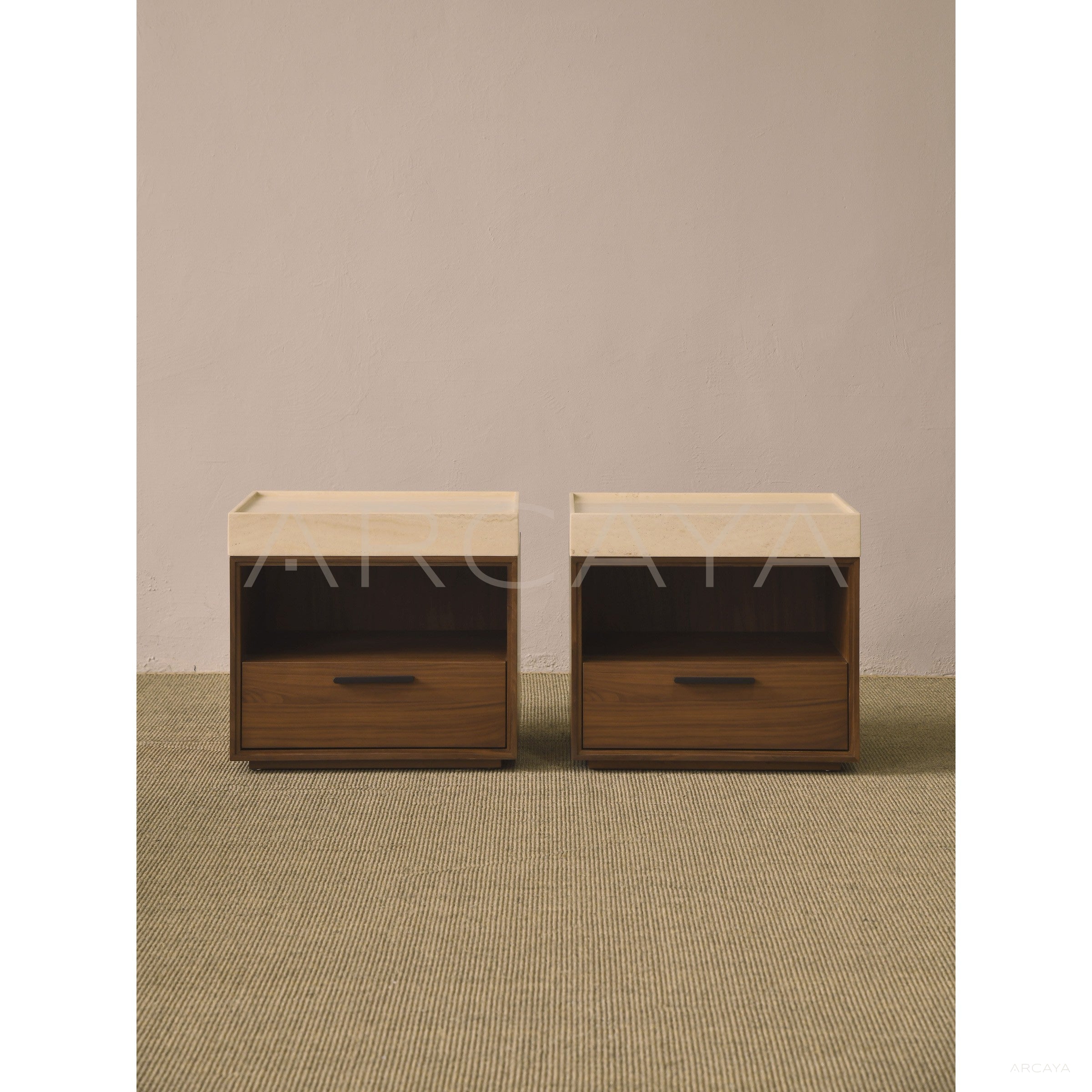 Walnut Veneer Nightstand - scene