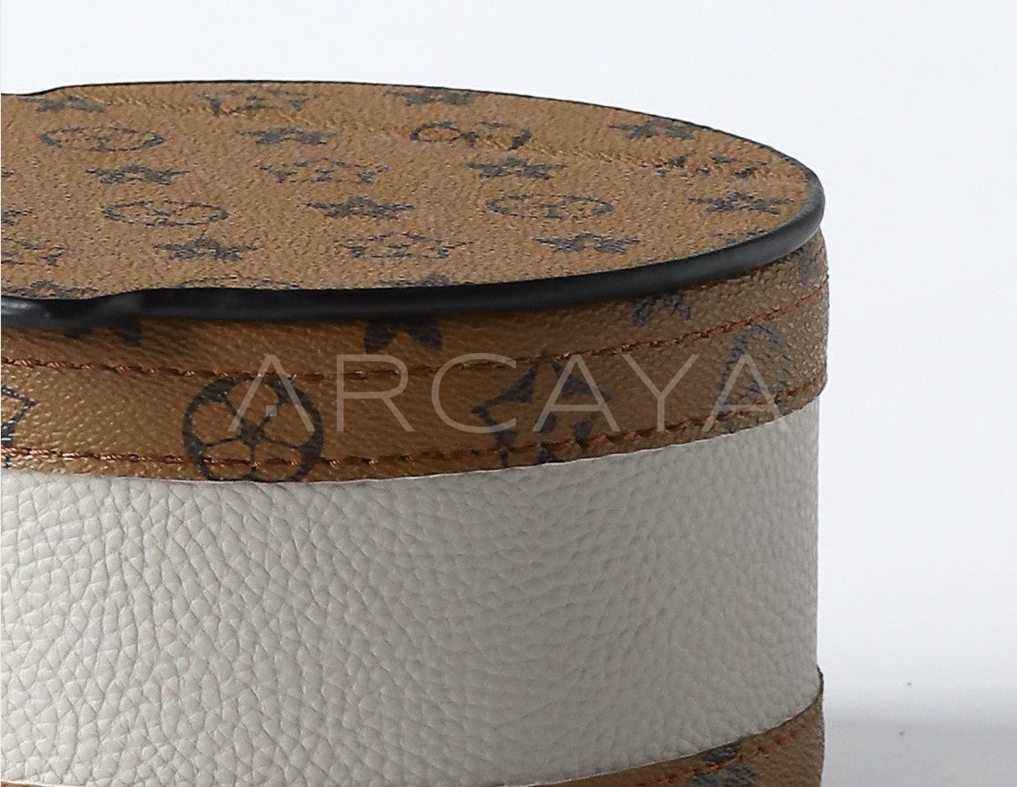 Vintage Two Tone Leather Round Storage Box - scene