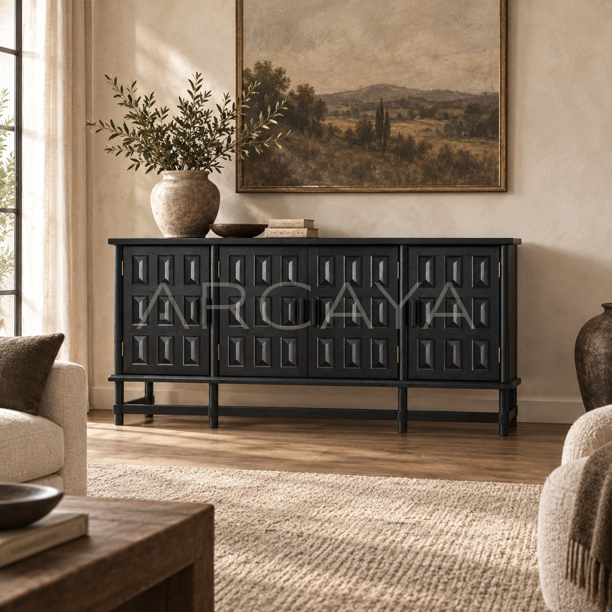 Grid Relief Four Door Cabinet