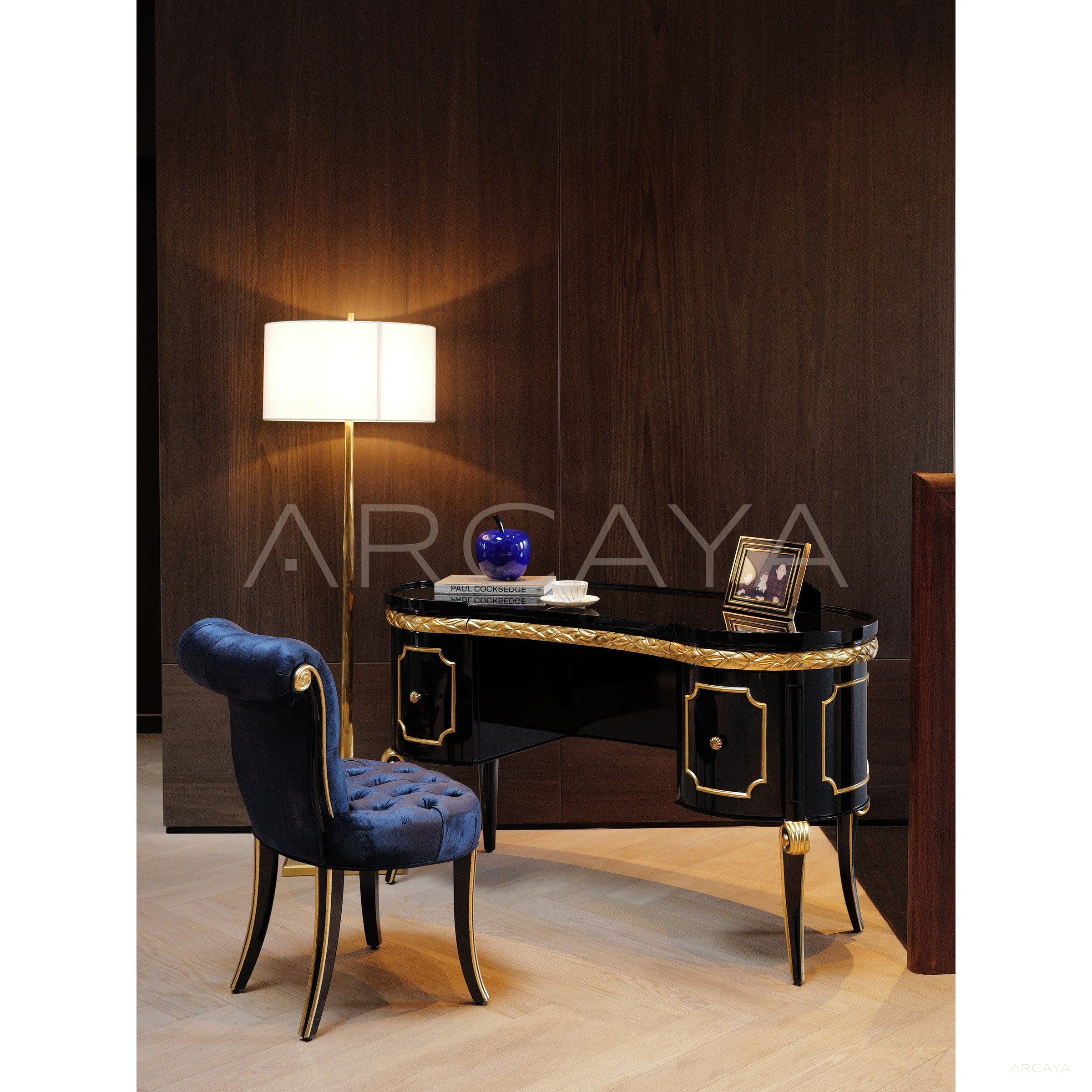 Makayla Black Gold Classical Vanity Table - scene