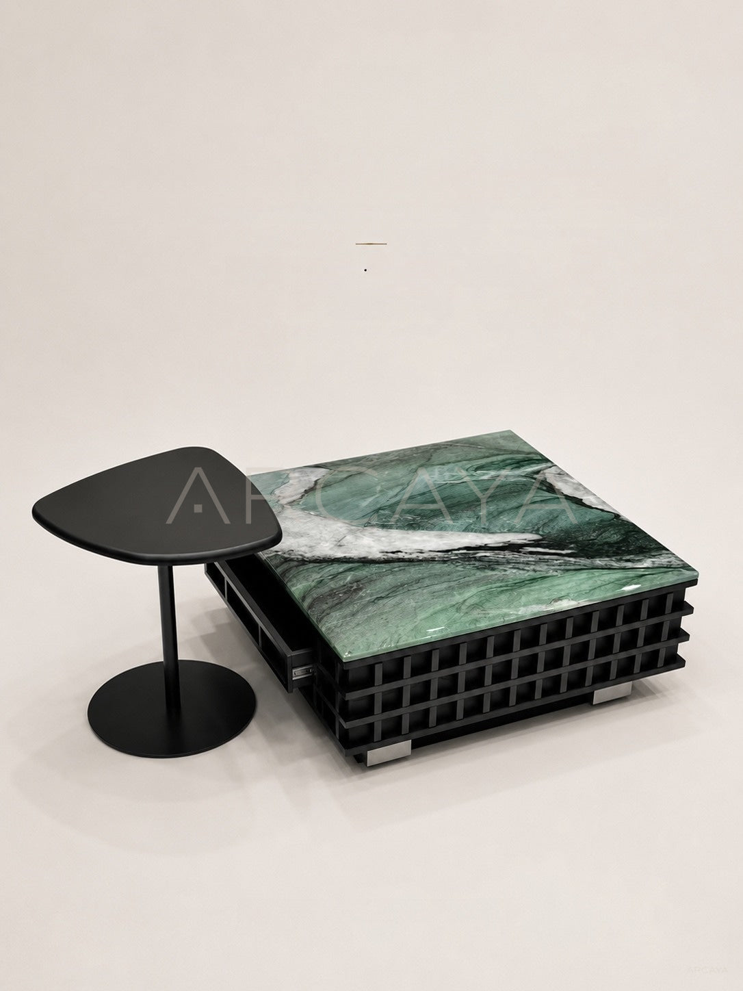 Daze Patek Jade Stone Grid Coffee Table - scene