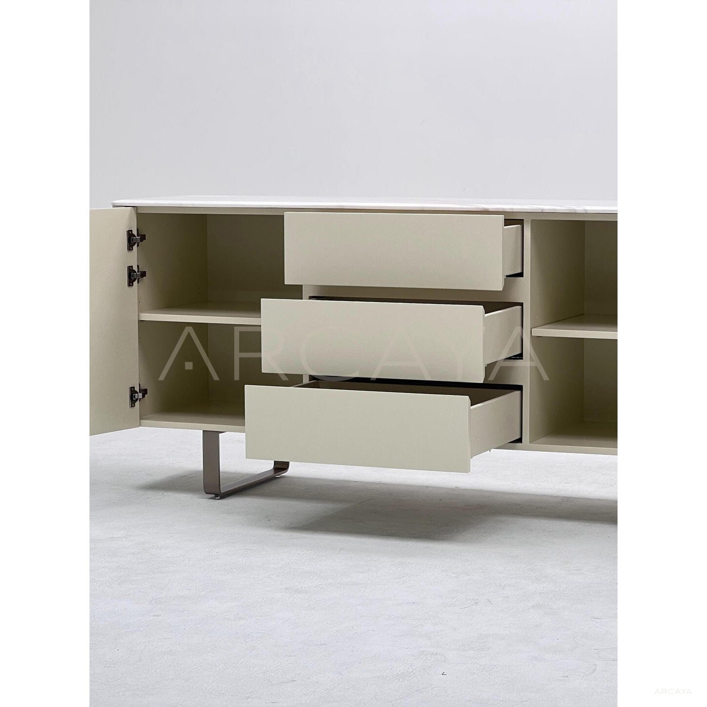 White Sintered Stone Light Grey Lacquer Sideboard - scene