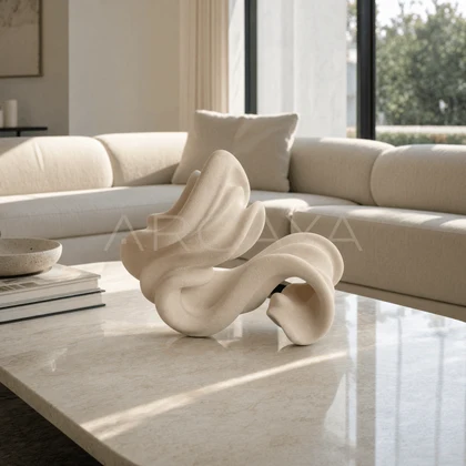 Ivory Flowing Ceramic Sculpture — styled interior view 1