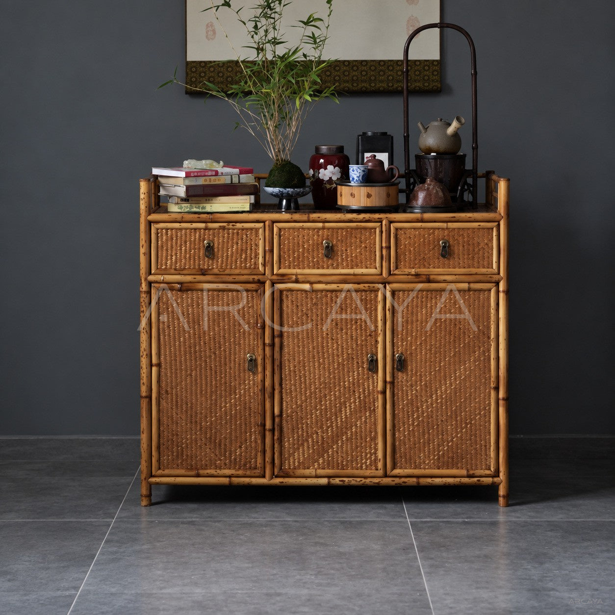 Bamboo Woven Three Door Sideboard