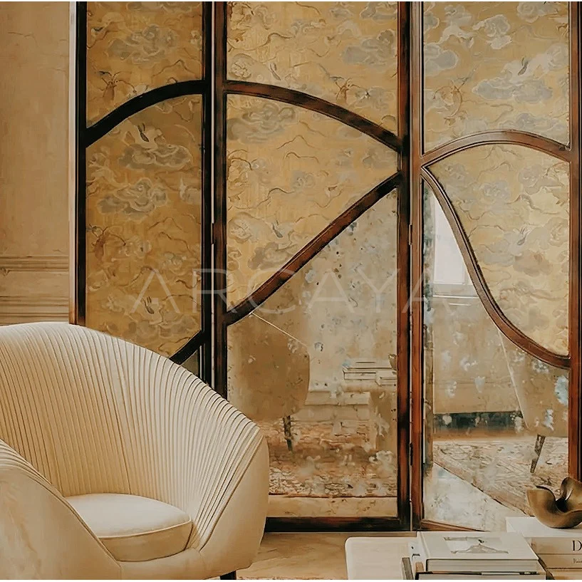 Gold Leaf Walnut Folding Screen