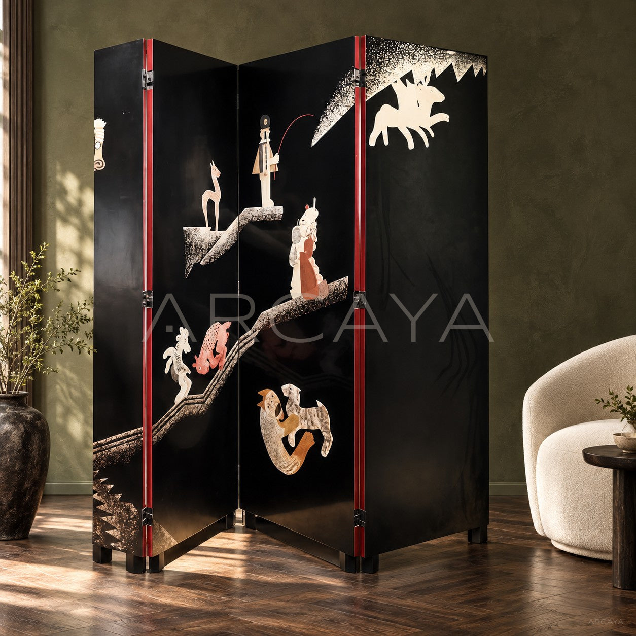 Dunand Style Lacquer Folding Screen