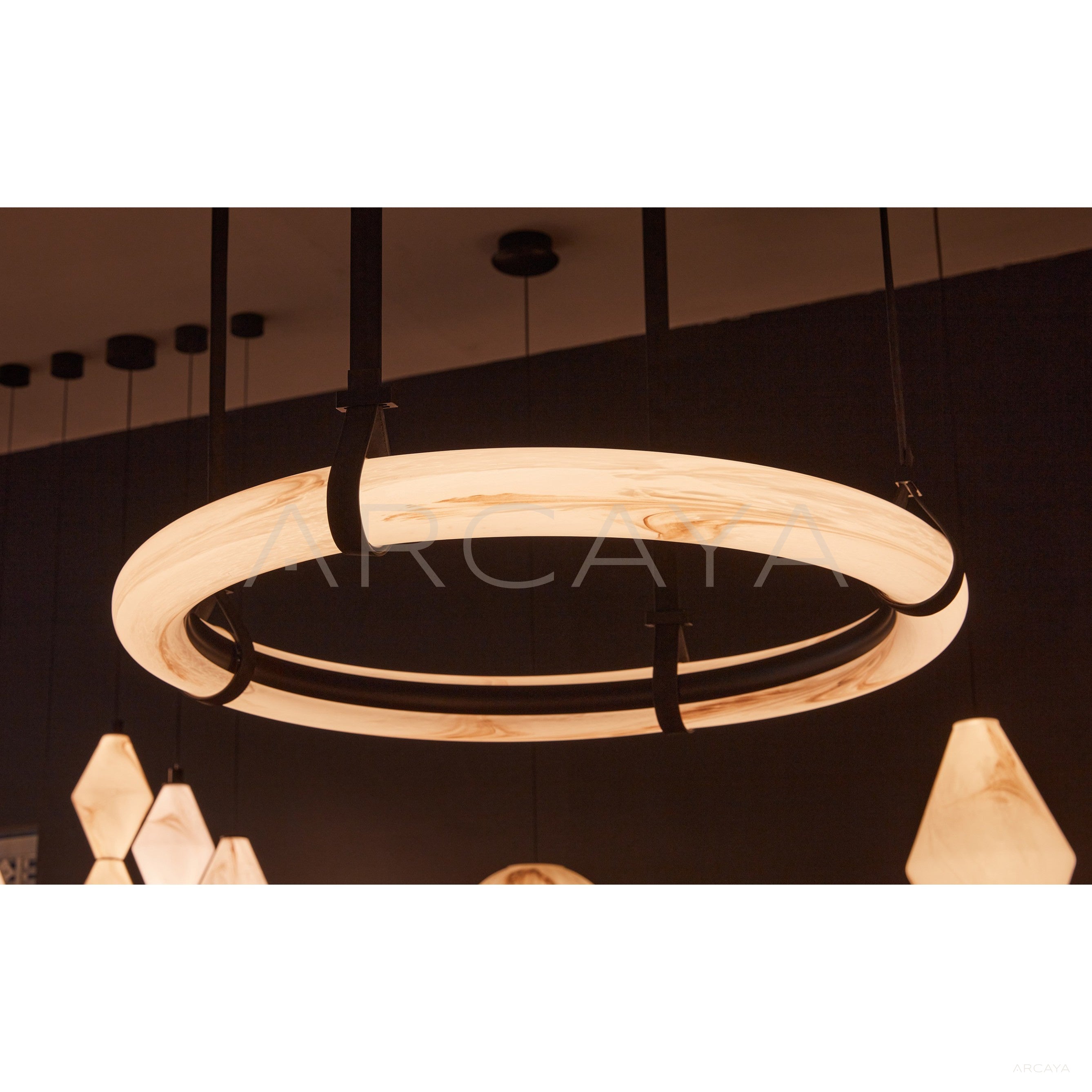 Leather Strap Stone Ring Pendant Light 95370