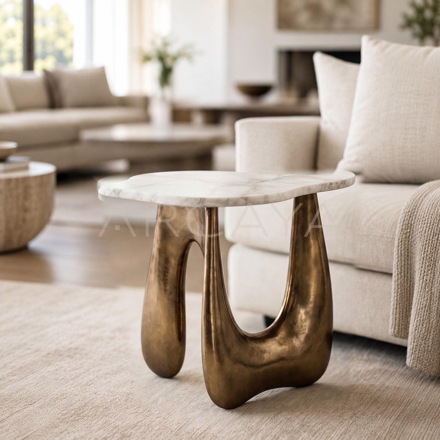 Gilded Sculpture Marble Side Table