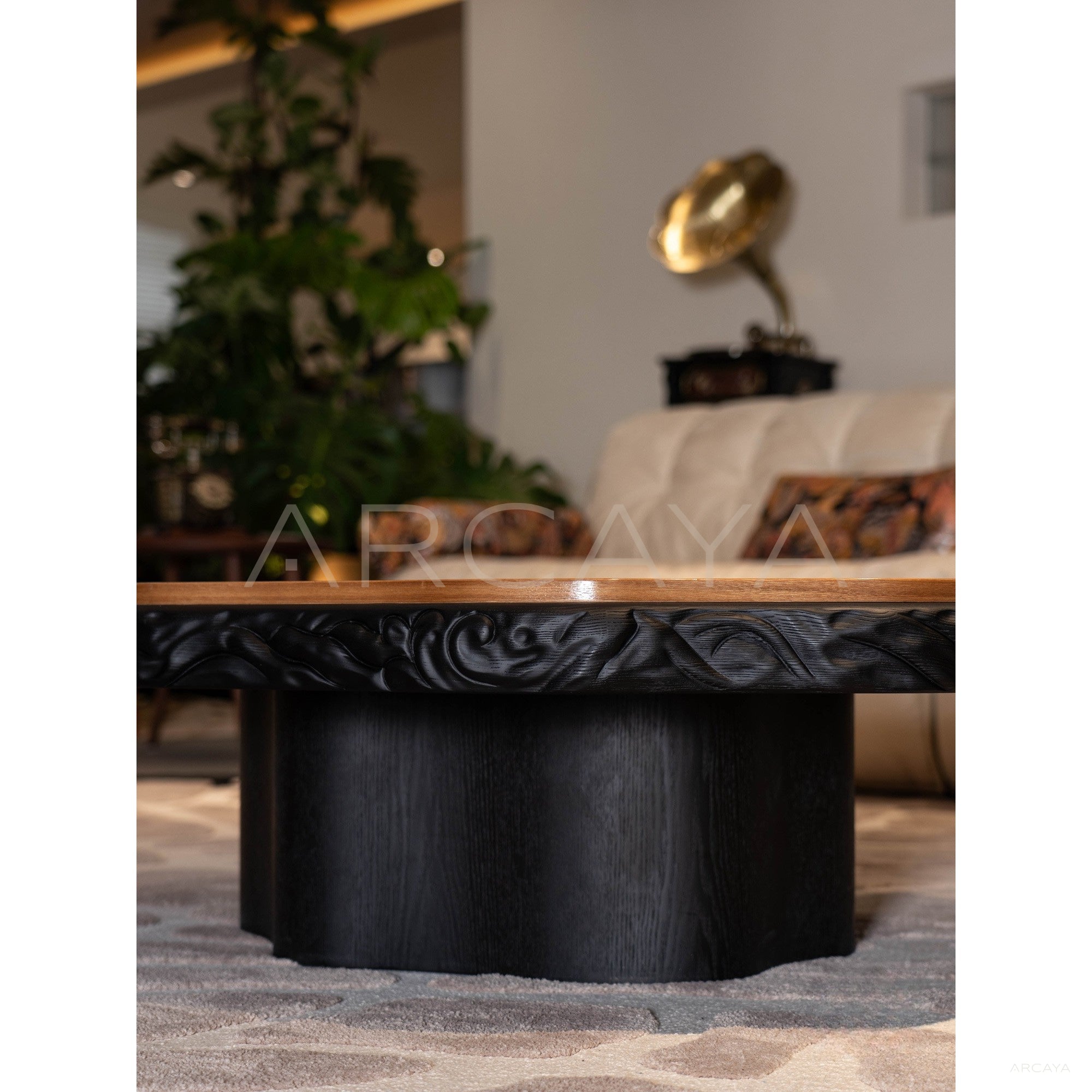 Mother Of Pearl Inlaid Ash Carved Coffee Table - scene