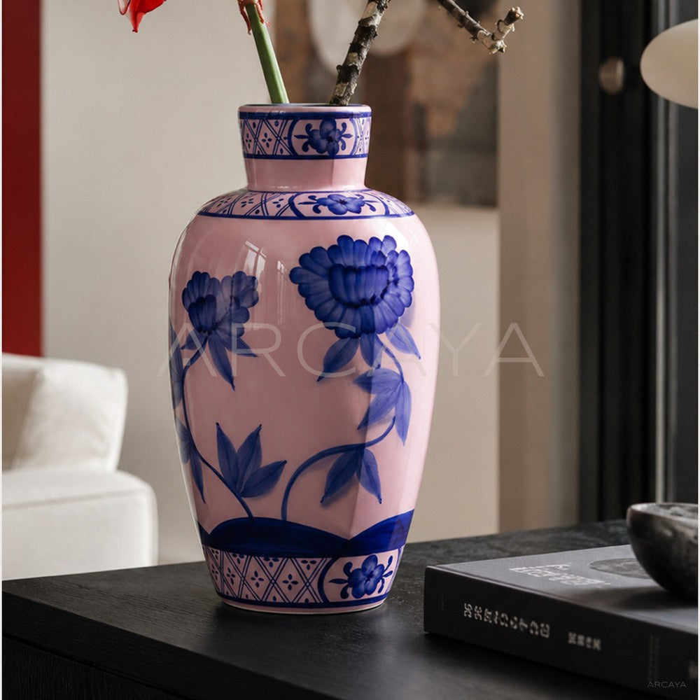 Hand Painted Blue White Ceramic Vase Boxi - main