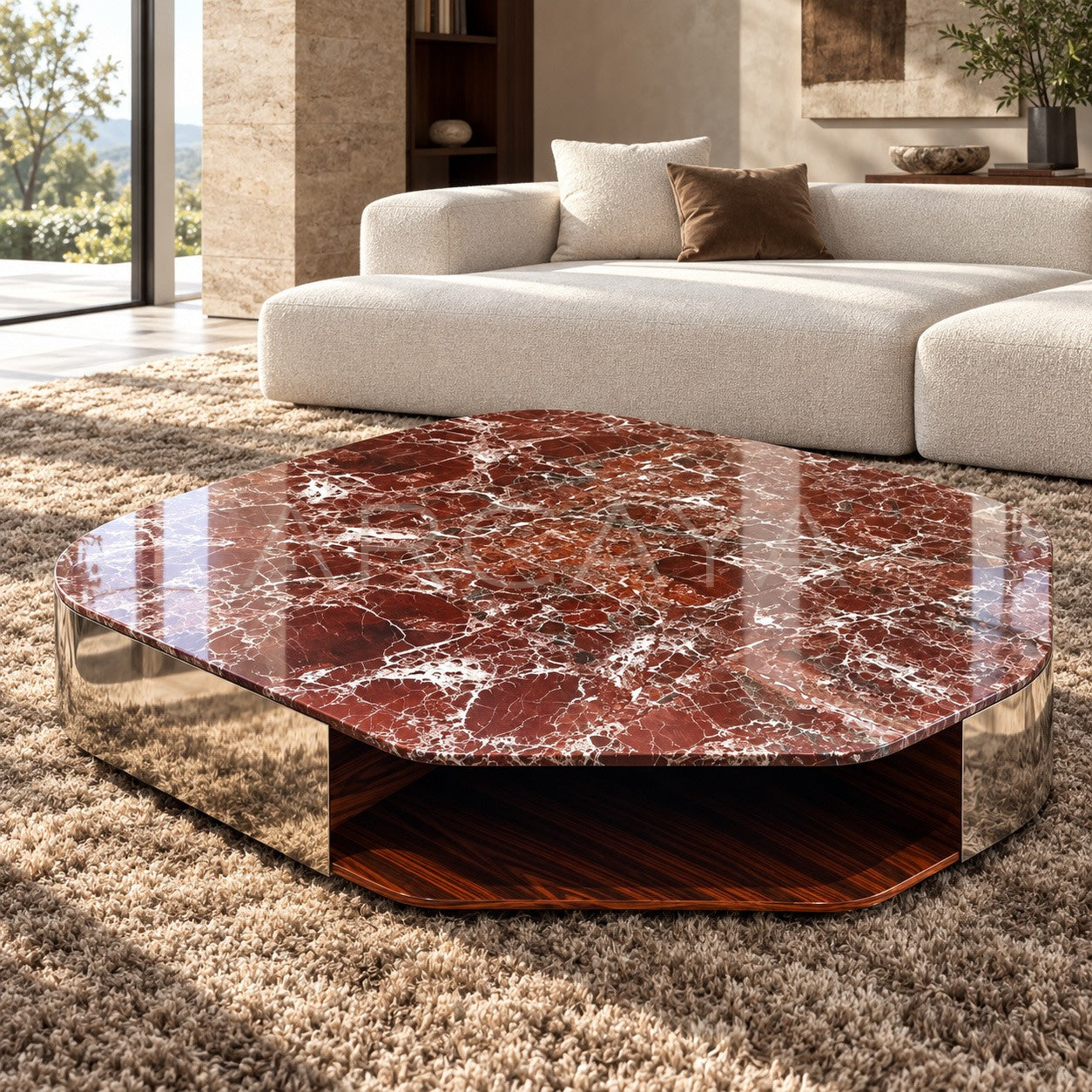 Rosso Red Natural Marble Coffee Table