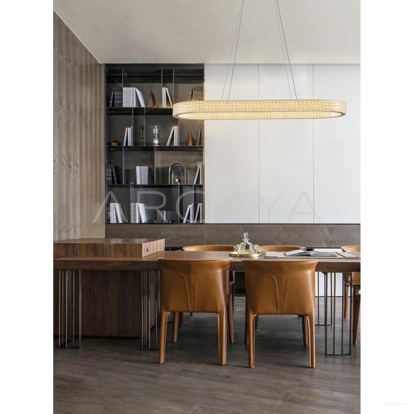 Oval Textured Gold Ring Linear Pendant Light 60188