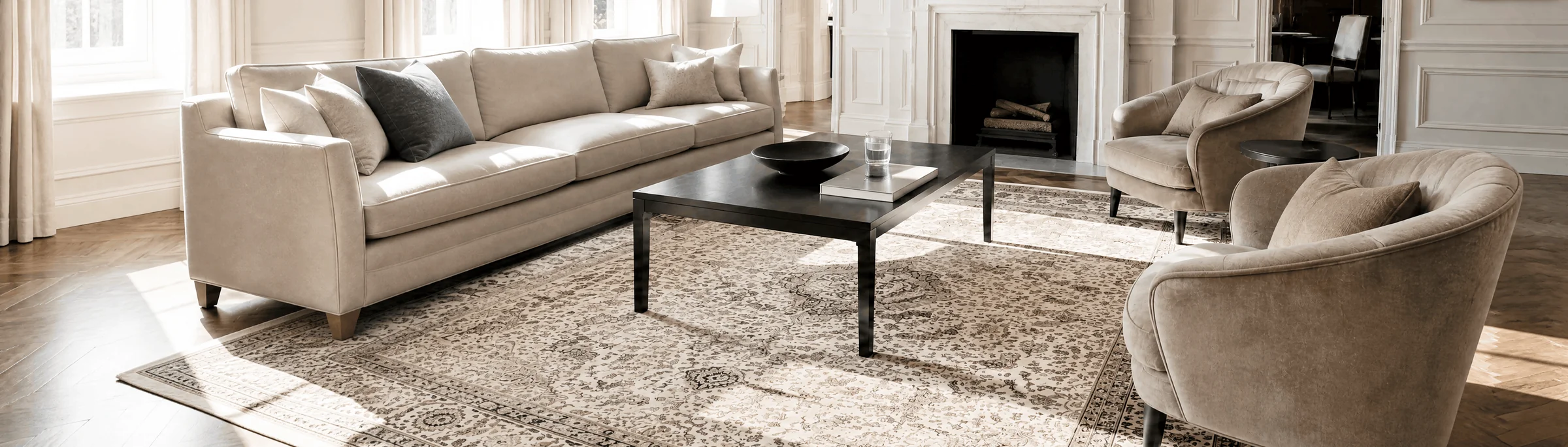 Rugs selected around scale, texture and the furniture above them.