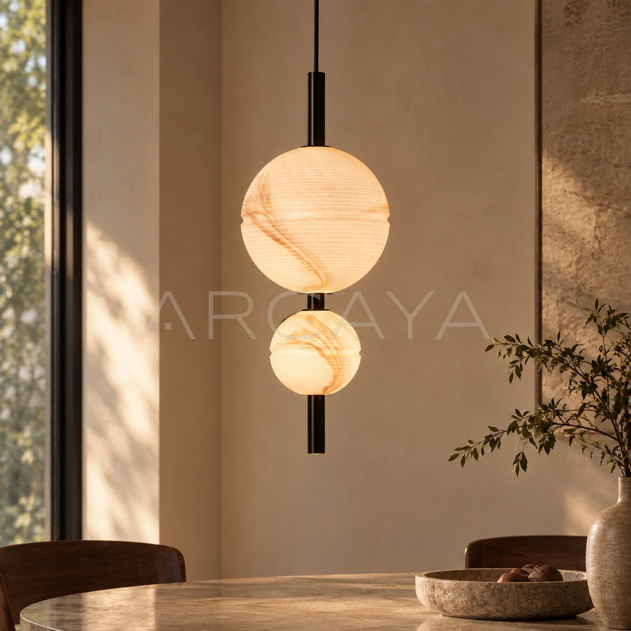Vertical Stone Double Globe Pendant Light 97373