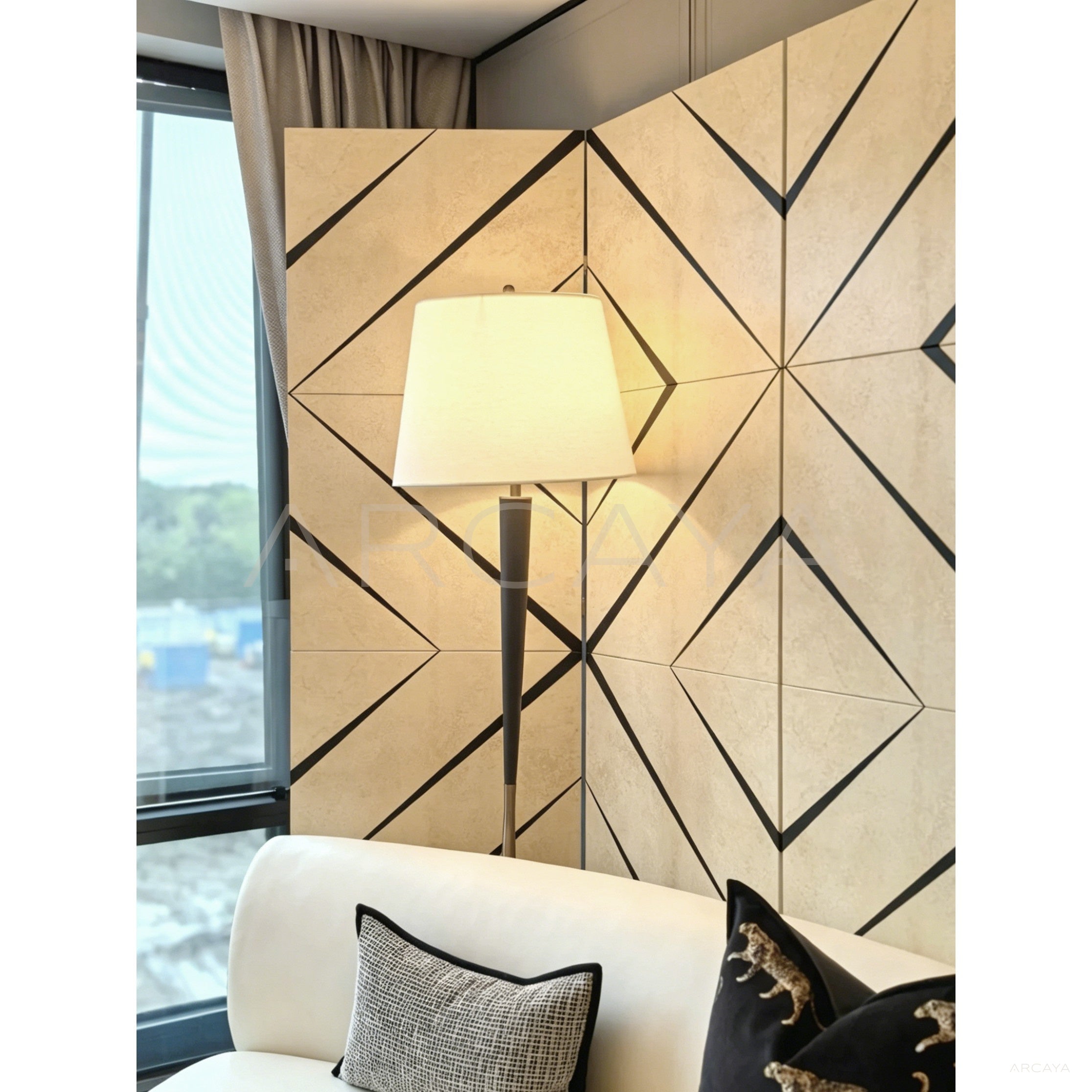 Art Deco Lacquer Geometric Folding Screen - scene